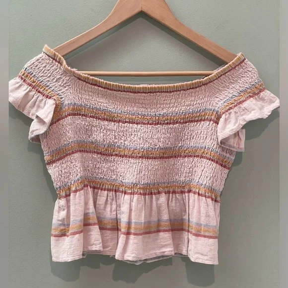 American Eagle scrunch crinkle crop top linen cotton blend - Picture 2 of 5